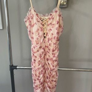 Form fitting mid length flower dress